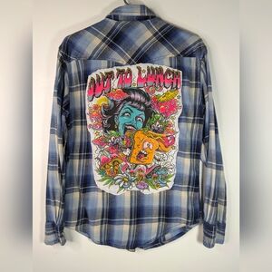 Blue Flannel Small Plaid Graphic Handmade Shirt Unisex